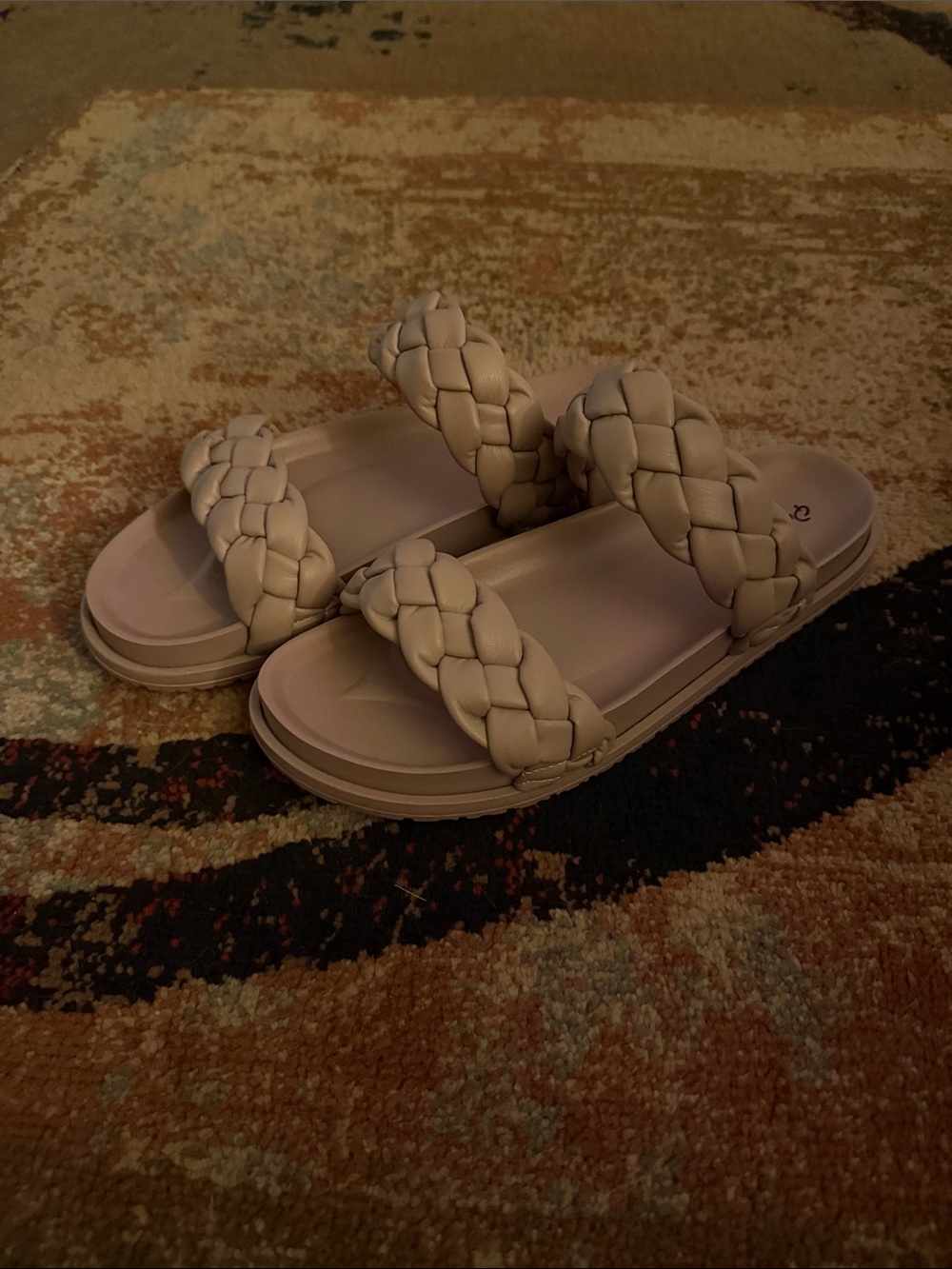 Qupid Braided Double-Strap Slide Sandals in Blush